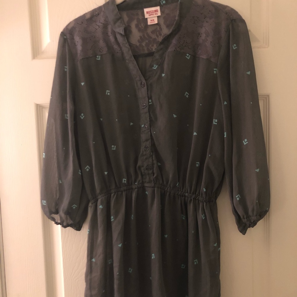 Mossimo gray and aqua blouse M
